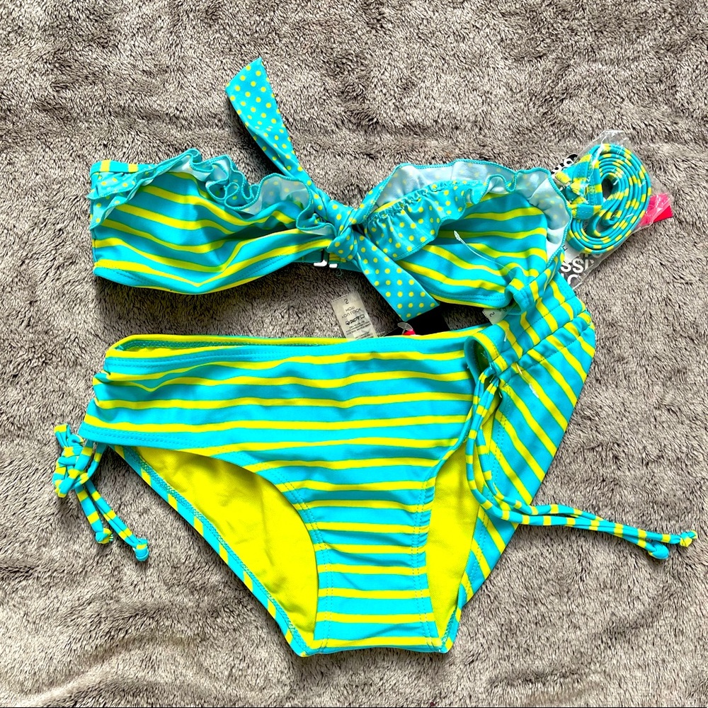 NWT Hotkiss blue and yellow striped bikini top and bottom